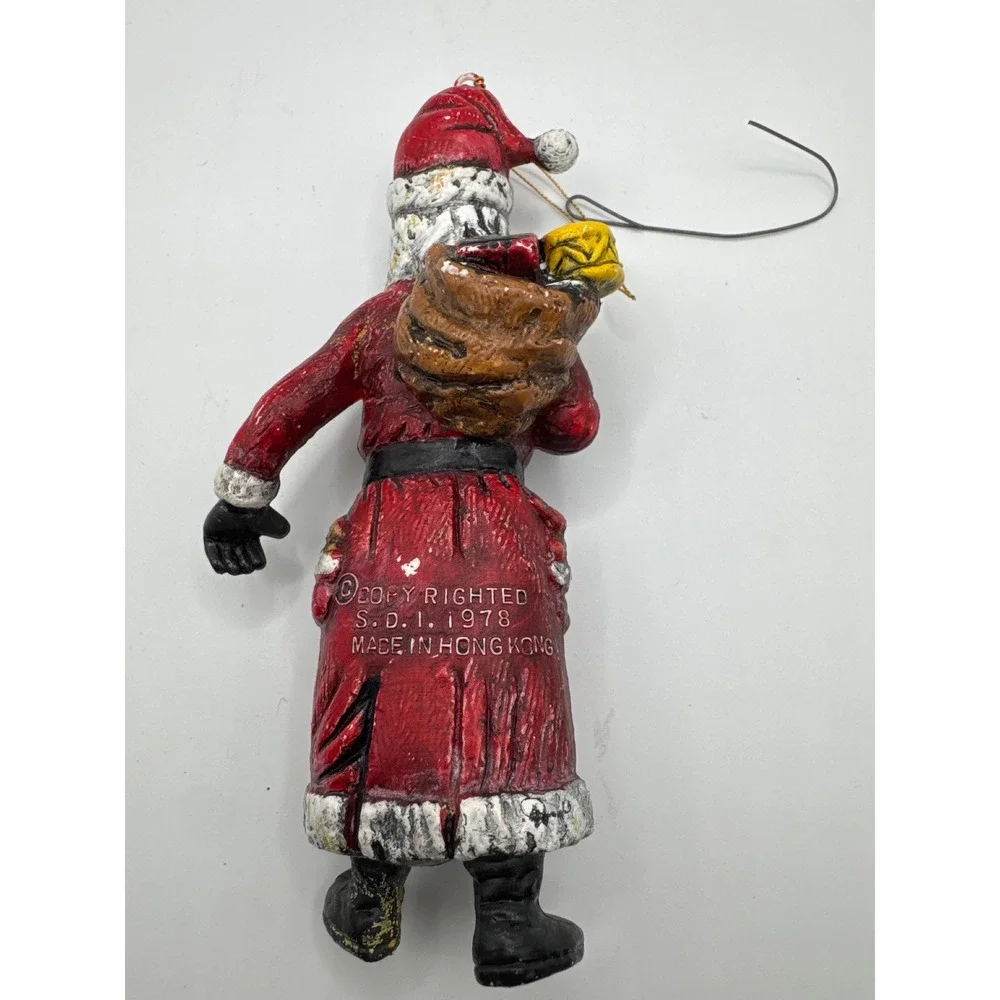 Vintage 1978 Santa Claus Bag of Toys Figure Ornament S.D.I Hong Kong Blow Mold